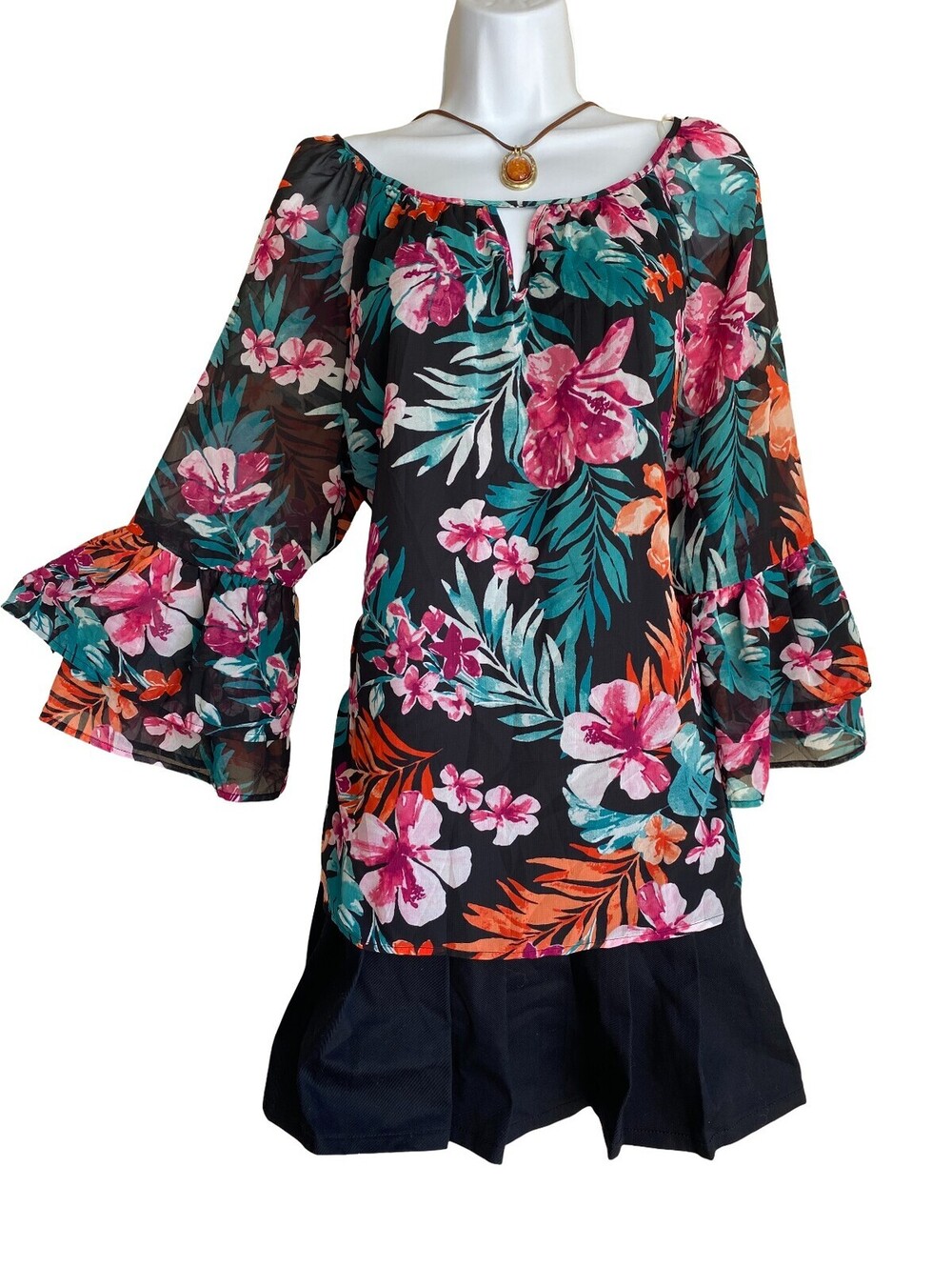 Apt 9 Plus XL Black Floral Tunic Blouse Boho Whimsigoth Cottagecore Fairycore